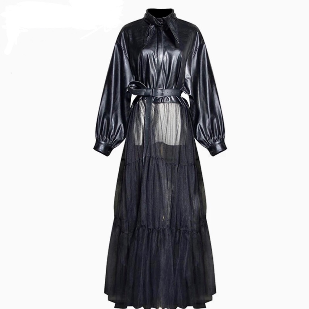 🆕Chic Faux Leather & Sheer Coat